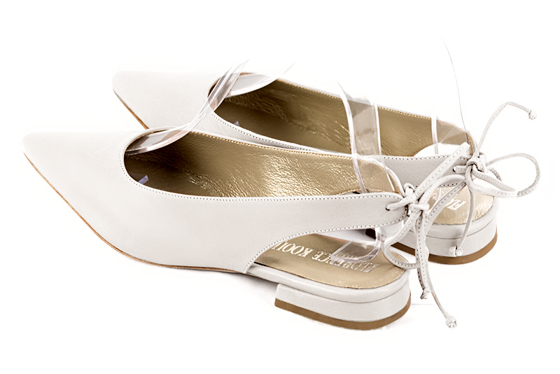 Off white women's slingback shoes. Pointed toe. Flat flare heels. Rear view - Florence KOOIJMAN
